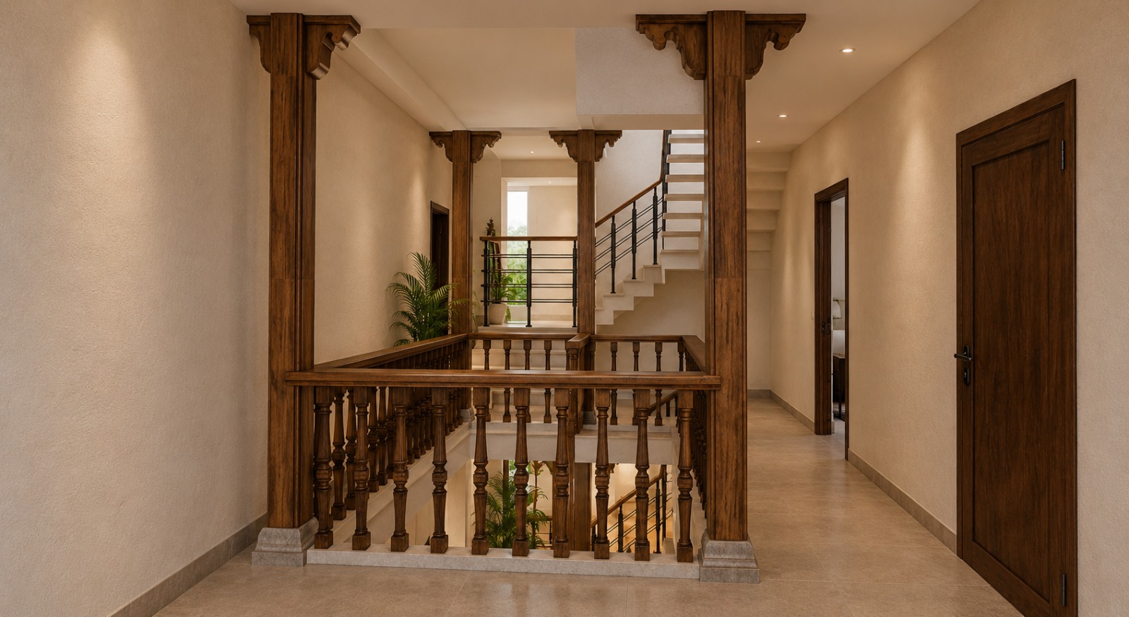 Upper landing timber columns