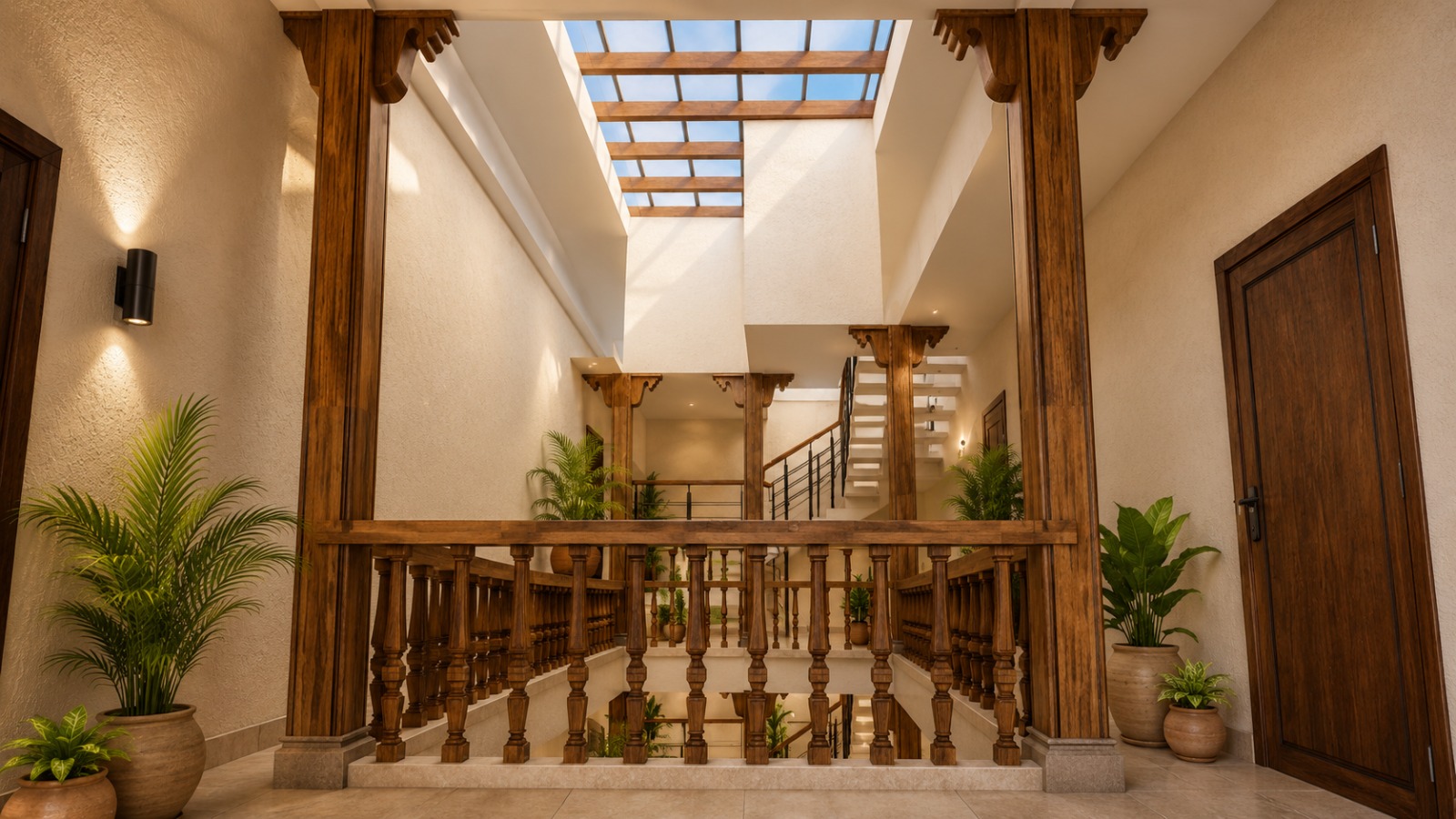 Stair hall under skylight